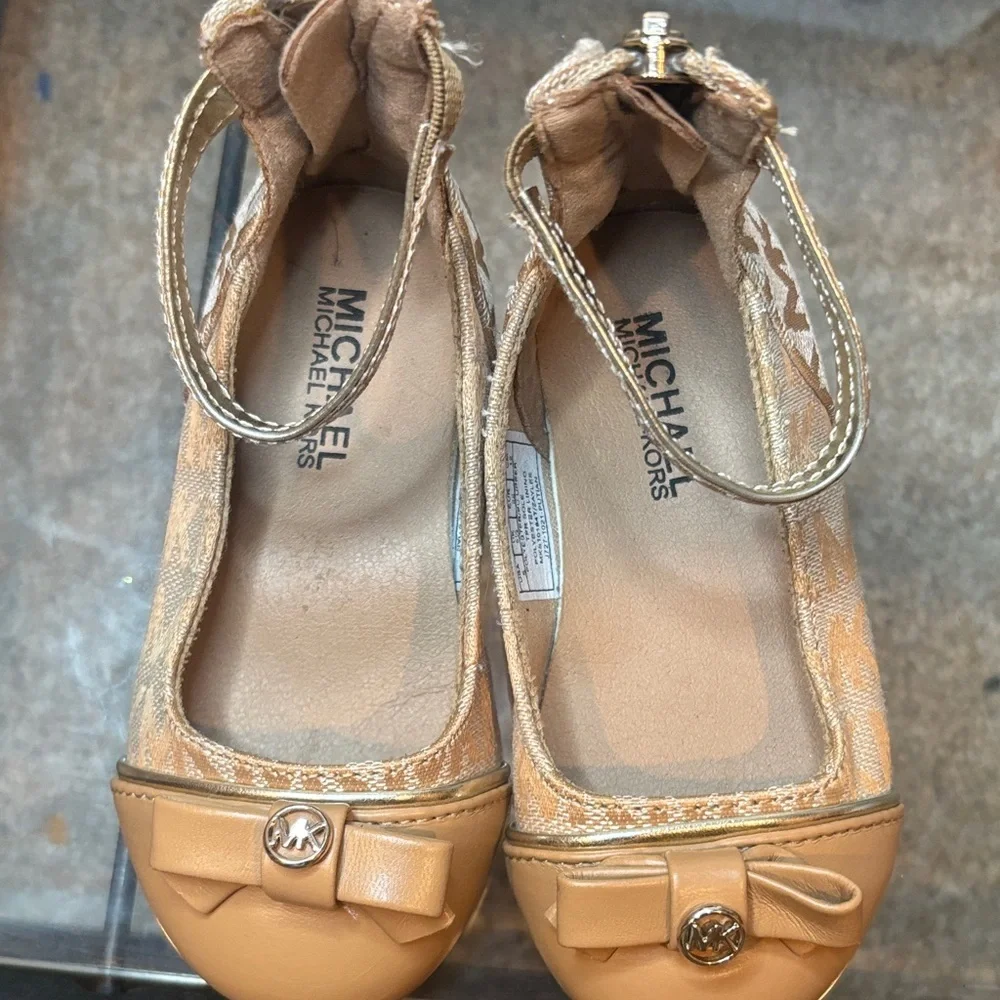 Michael Kors Gold and Tan Bow Accent Flats